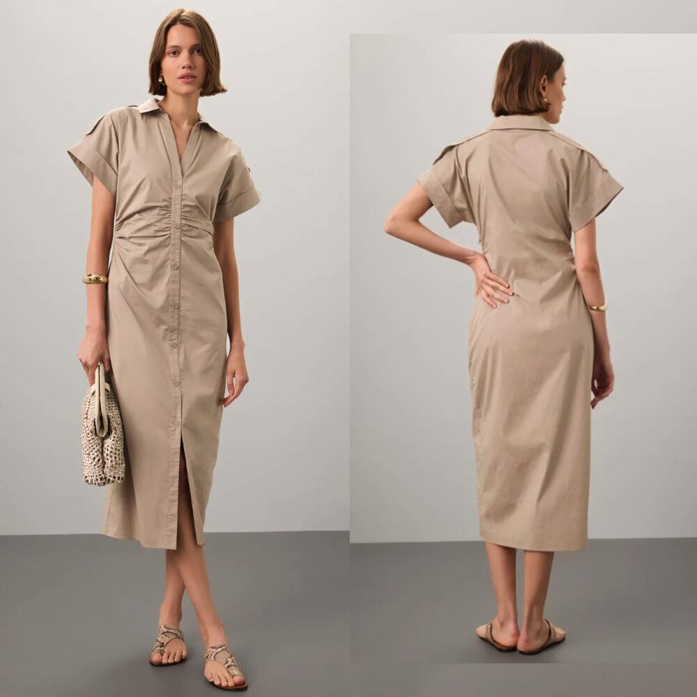 Saunders Collective Beige Ruched Shirt Dress - Size 12